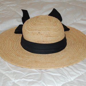 Women's Scalia Collection Straw Hat W/ Big Black Bow 100% Natural Fibers